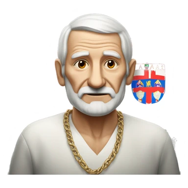 Old man wearing cross necklace in the background is the croatian flag sticker