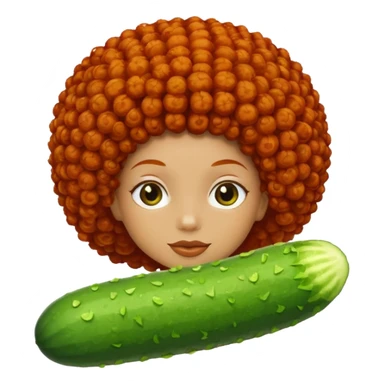 cucumber with redhead afro hair on it, no human face sticker