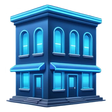 a blue neon sign on a nighttime building sticker