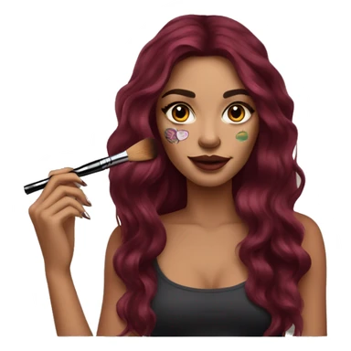 Beautiful tattooed burgundy long haired woman doing her makeup sticker