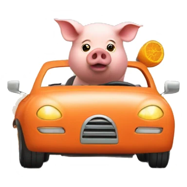 Pig driving orange car sticker
