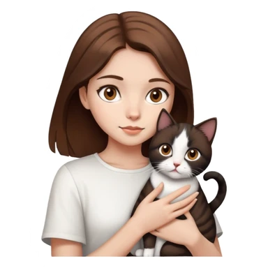 Garota de olhos e cabelos castanhos segurando um gato preto e branco sticker