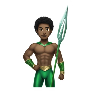 Afro Light-skinned shirtless holding a trident teenager in the green superhero costume of Prince Namor. sticker
