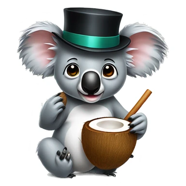 koala with top hat eating a coconut  sticker