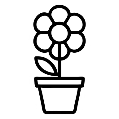 black flower pot, simple and modern feeling, icon style sticker