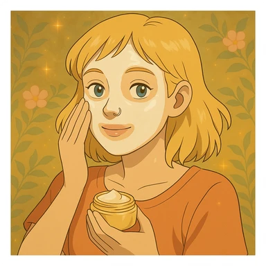 Add a skincare facial mask on the blonde woman with a nose piercing, keep the ghibli style. sticker