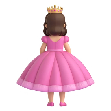 little princess in a pink dress with a tiara, back view, iOS 3D emoji style, glossy finish, realistic textures, modern and cute look, soft lighting sticker