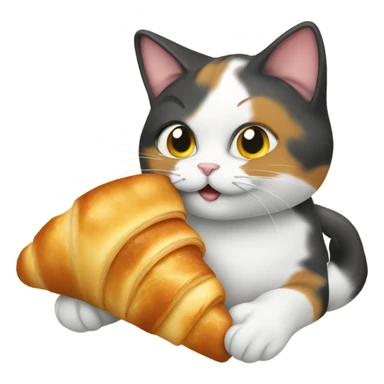 Calico cat eating a croissant sticker