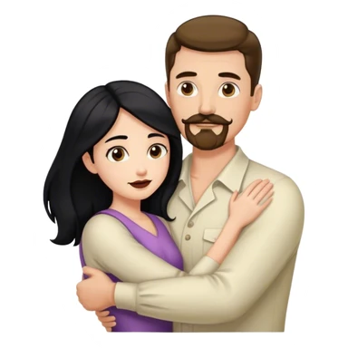 Tall white man with brown mustache goatee AND a short pale woman with long black hair, hugging sticker