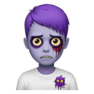 zombie boy with emo hair and white shirt, purple skin sticker