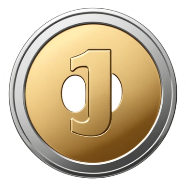 Emoji icon of a metal coin with engraved number 1, minimalist style, isolated, only metal color sticker