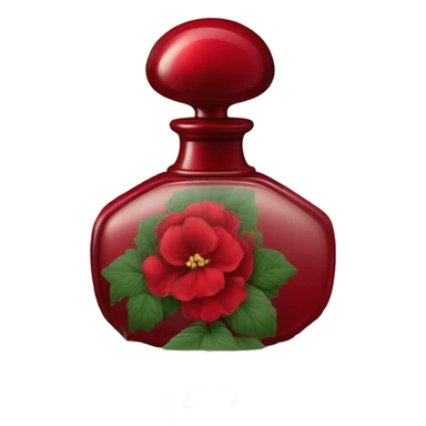 Dark red vintage French style perfume bottle with red begonias sticker