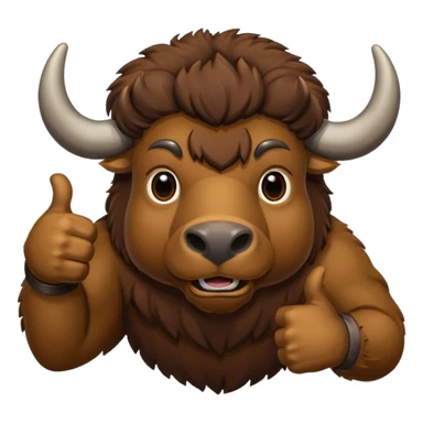 A realistic-looking bison showing its thumbs up sticker