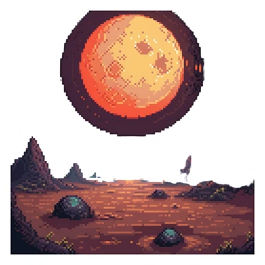 pixel art of a distant planet with craters, glowing atmosphere sticker