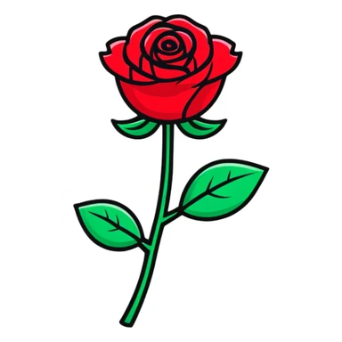 A beautiful red rose flower with green stem and leaves sticker
