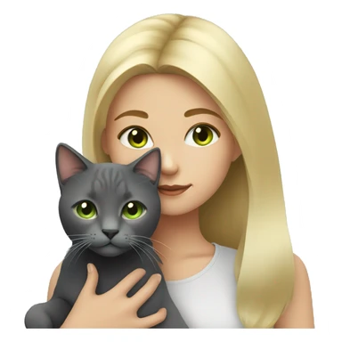 Girl with blonde hair and hazel eyes holding a dark grey cat with light green eyes sticker