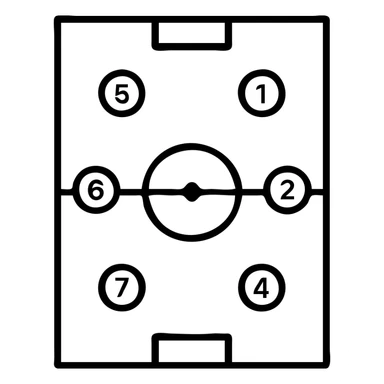 4v4 football soccer field layout top-down view, numbered players, easy to understand, training material sticker