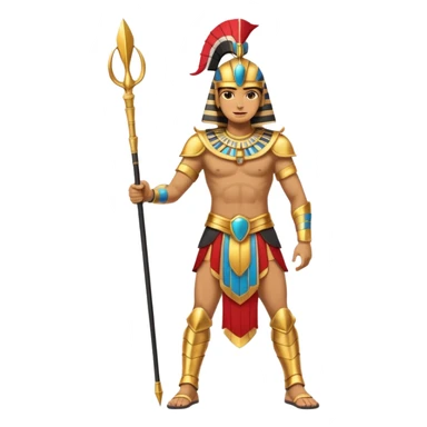 fullbody egyptian ancient soldier with spear and golden armor, only gold colors, no red or blue, action stance sticker