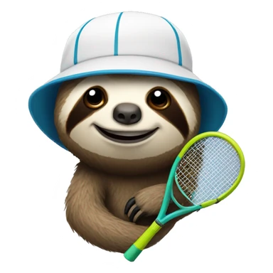 sloth in a cap with a tennis racket sticker