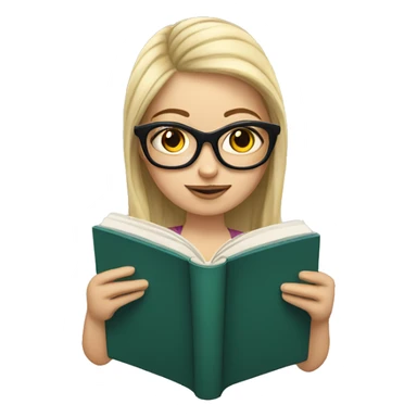 White girl wearing lunettes reading a book sticker