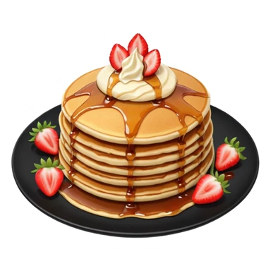 Pancakes with strawberries in a black plate sticker