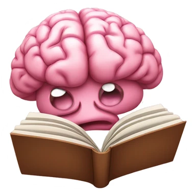 A pink brain reading a brown book sticker