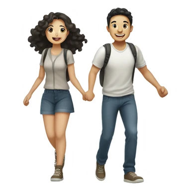 Cute Asian couple (girl with curly long hair guy with short straight hair) excitedly traveling  sticker