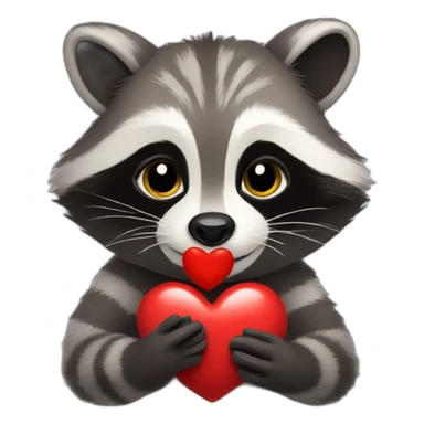Racoon holding heart sticker
