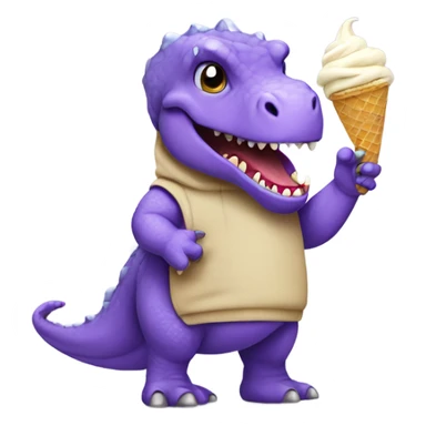 purple dinosaur wearing a hoodie and eating ice cream sticker