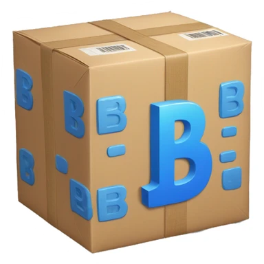 A big blue e-commerce parcel with a big "b" lowercaps on the top sticker