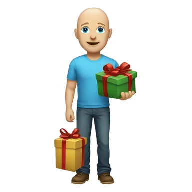 Full body Blue eye bald Caucasian man getting presents sticker