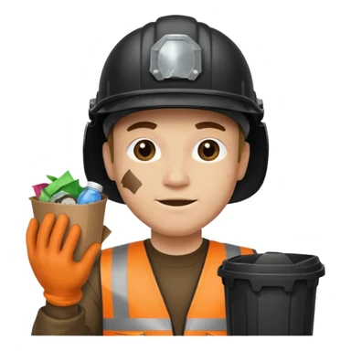 garbage man with black helmet holding garbage  sticker