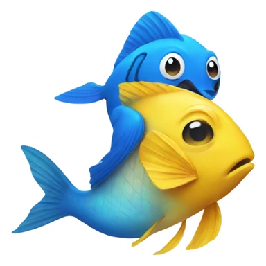 Yellow fish biting a blue bird sticker