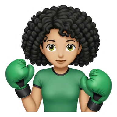 Black curly long hair with green box gloves sticker