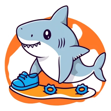 Shark with blue shoes on the beach sticker