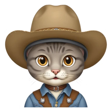Gray short hair cat head only wearing a big cowboy hat sticker