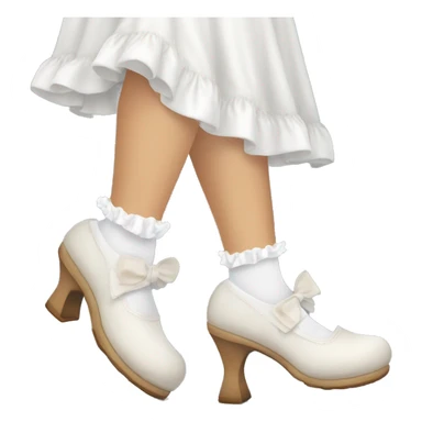 two white legs with white frilly socks and soft white brown marry jane woman shoes  sticker