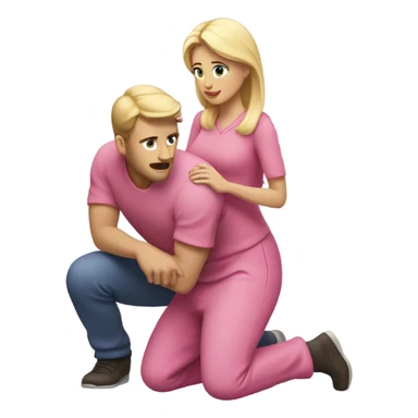 Man kneeling in front of woman standing with pink clothes and blonde hair  sticker