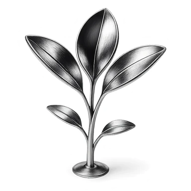 chrome style plant with three metallic petals emerging from the ground, highly reflective and polished sticker