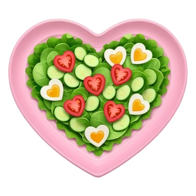 green salad in a light pink heart shaped plate sticker