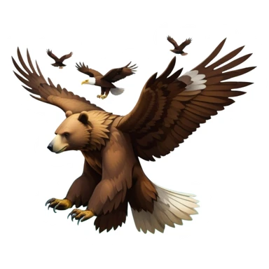 Collage of wild animals: a majestic bear in a lush green forest, a soaring eagle in the sky. A vibrant and detailed nature scene, capturing the beauty of wildlife. Transparent background. sticker