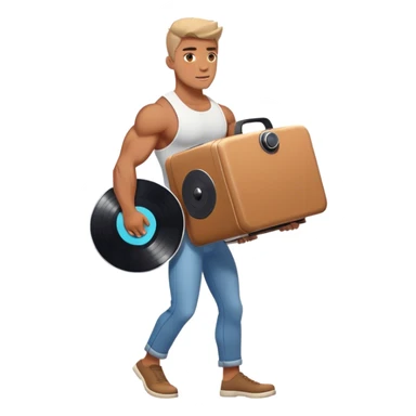 Bodybuilder carrying a giant record player on his back sticker