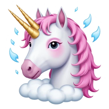 A unicorn flying through clouds, sad, cry tear from eyes, portrait, bust up sticker