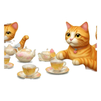 Orange cat at a tea party sticker
