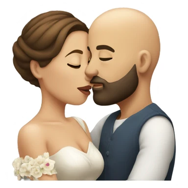 Bald man with a beard kissing his young brunette wife sticker