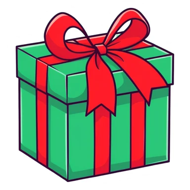 red gift box with bright colored ribbons sticker