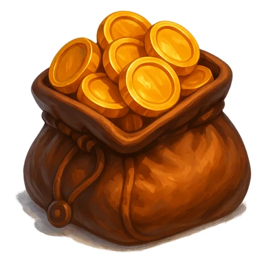 В cлегка рисованной, но при этом объемной и яркой стилистике сгенерируй картинку кожаного кошелька, из которого торчат золотые монеты. Они должны выглядеть не как пластмассовые, а как настоящее золото. Прозрачный фон sticker