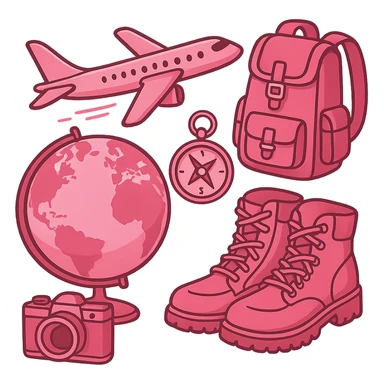 pink travel theme, adventurous and vibrant, no background sticker