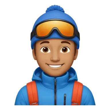 man skiing, blue outfit, smiling sticker