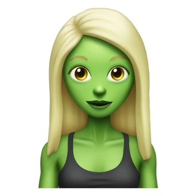 a green alien woman full body,blonde sticker